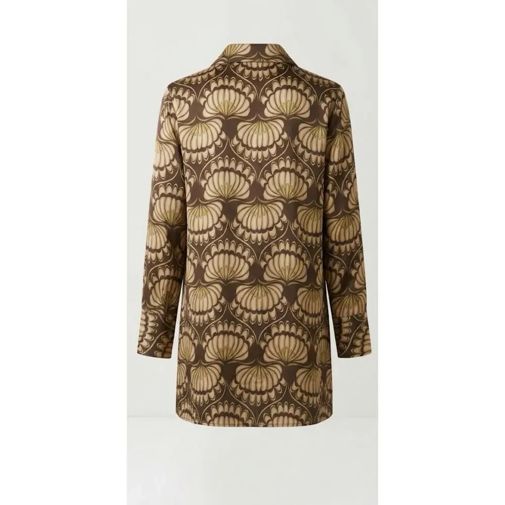 Michael Michael Kors Dress PS Petite Brown Retro Floral Long Sleeve Shirt Dress
